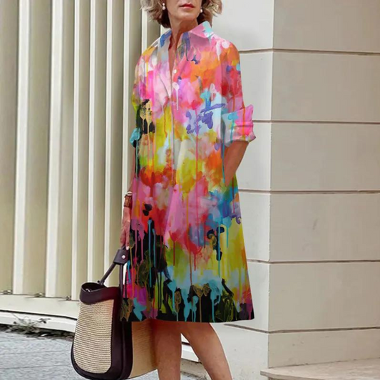 Jemaine - Vrolijke Zomerjurk met Aquarelprint