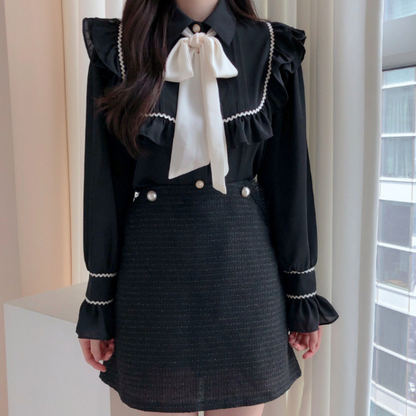 Evgenia - Elegante Damesblouse met Ruffle Rand en Strik
