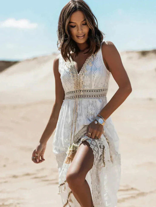 Bohemian jurk met lange mouwen en open details