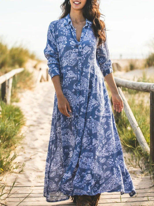 Carmelie - Jurk met lange mouwen, bloemenprint en v-halslijn