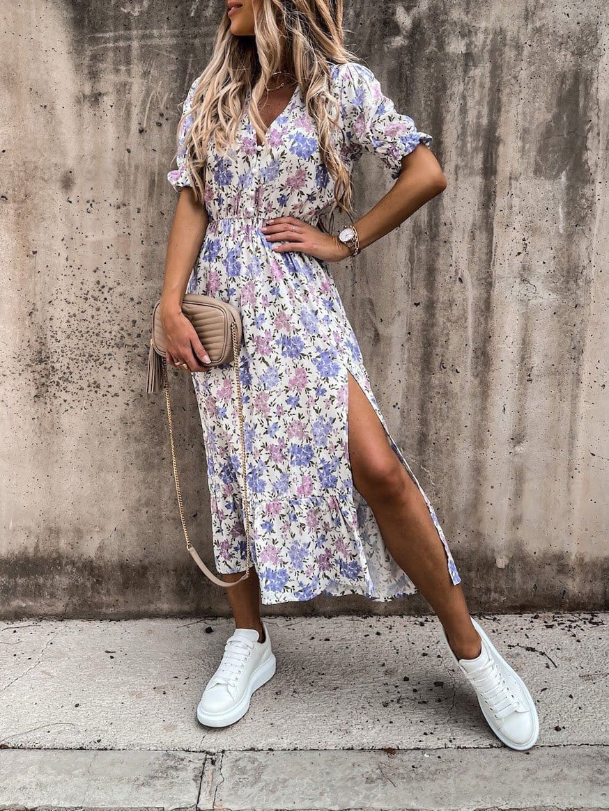 Carmen - Gedessineerde V-hals maxi jurk