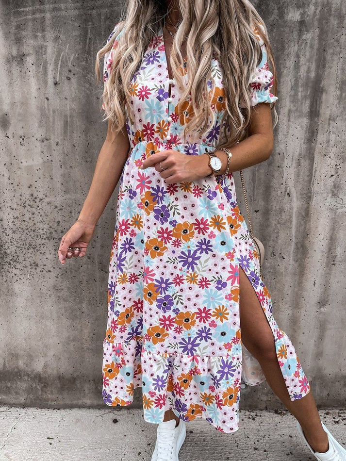 Carmen - Gedessineerde V-hals maxi jurk