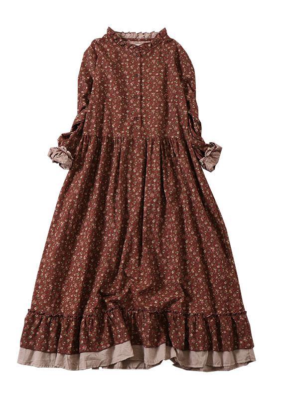 Carrie - Jurk met ruches, patches en herfstprint, lang, lange mouw