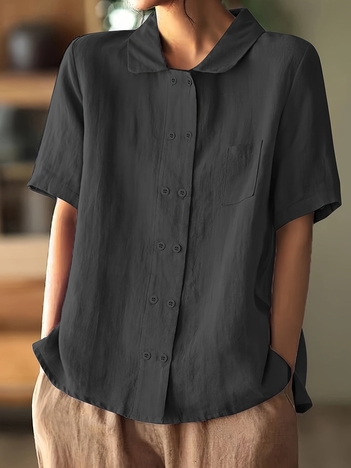 Casual Korte Mouwen Katoenen Shirt - Losse Pasvorm & Knopen