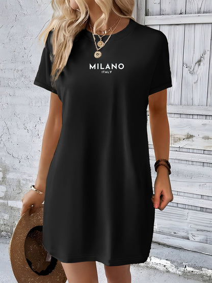 Casual T-shirt - 'Milano Italy' Print & Ronde Hals Ontwerp