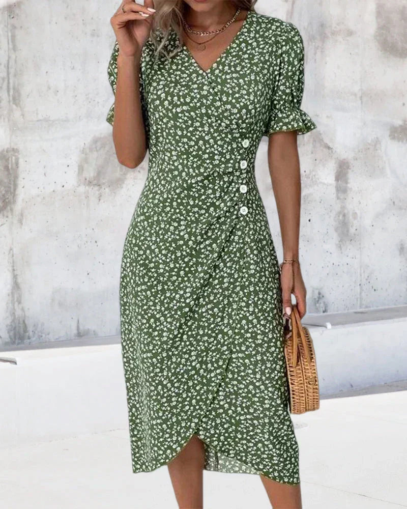 Cellie - Jurk met bloemenprint en korte mouwen