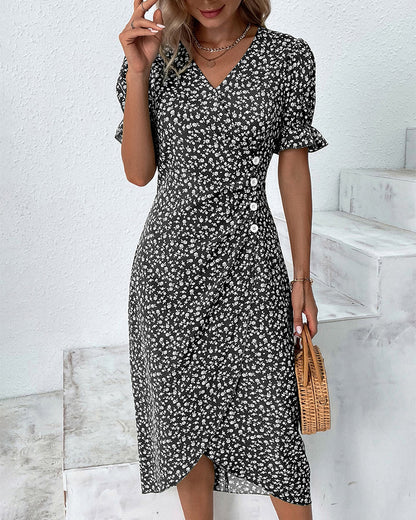 Cellie - Jurk met bloemenprint en korte mouwen