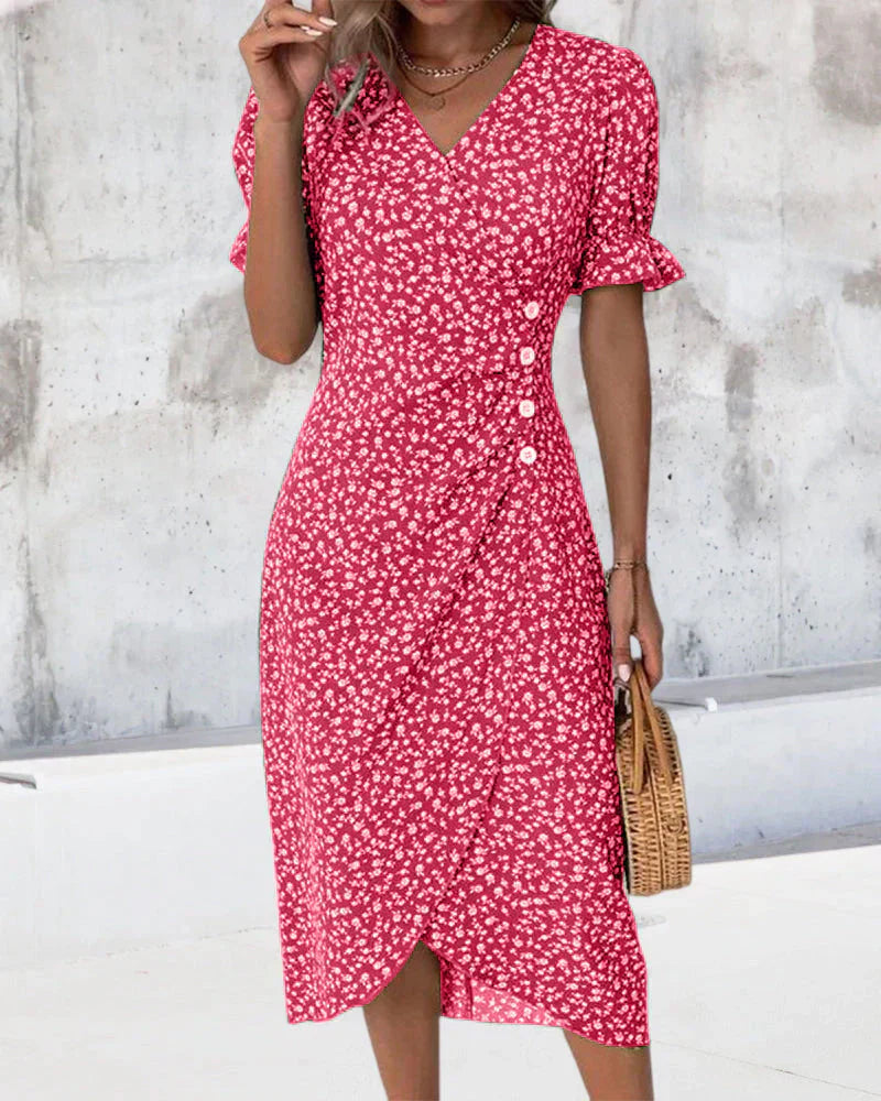 Cellie - Jurk met bloemenprint en korte mouwen