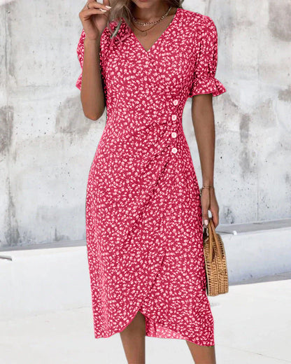 Cellie - Jurk met bloemenprint en korte mouwen