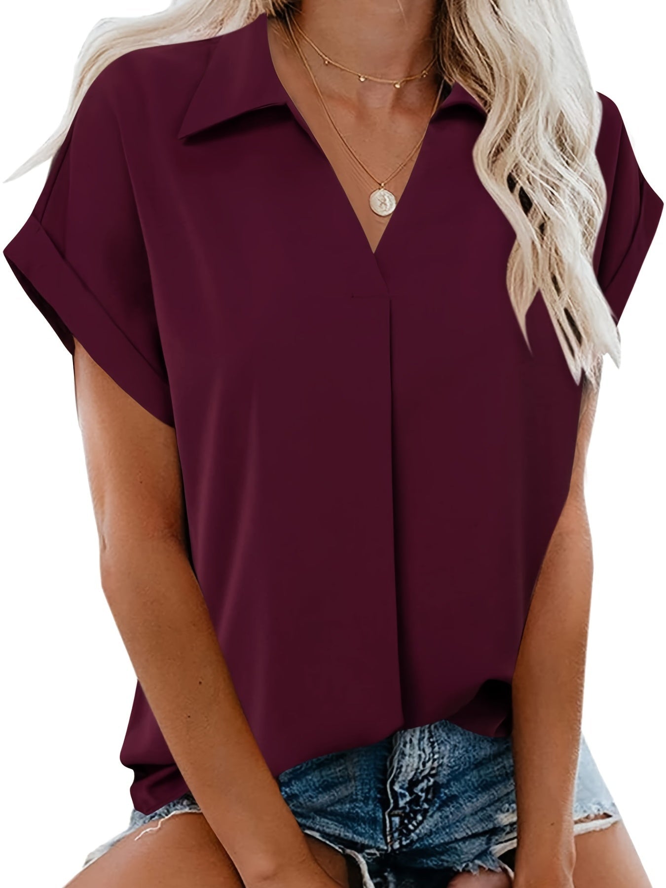 Chiffon Blouse - Ontwerp Met Reverskraag En Vlinder Mouwen
