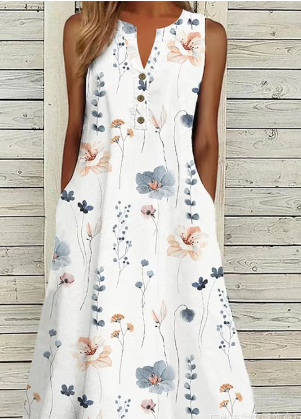 Chisa - Mouwloze mini jurk met frisse plantenprint