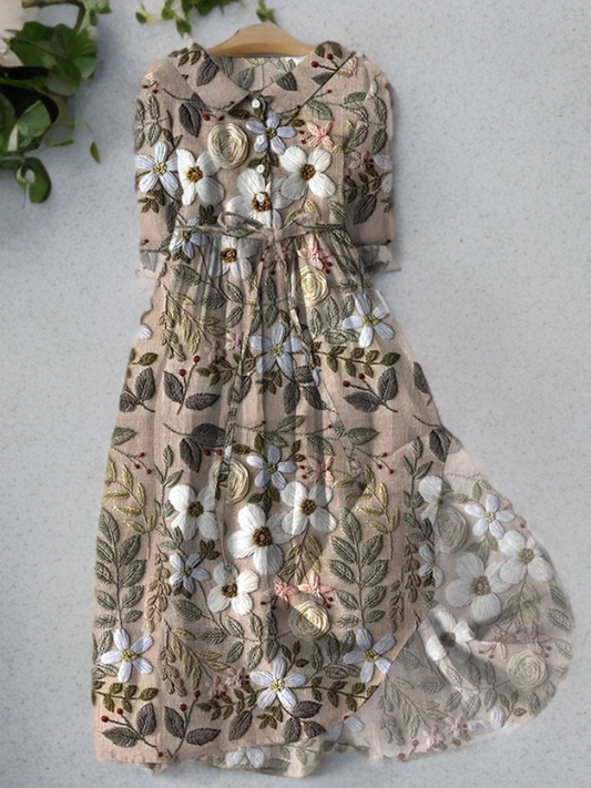 Cindy - Botanische jurk met bloemen en kanten print