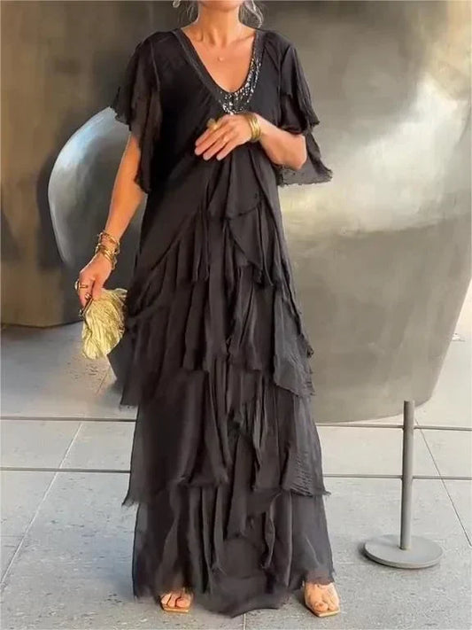 Cortenne - Elegante maxi-jurk met diep decolleté