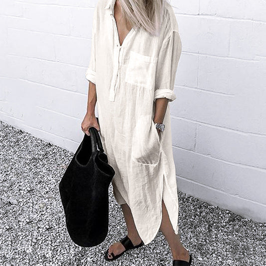 💐Elegante monochrome overhemdjurk met split💐