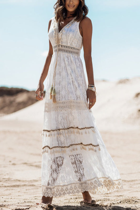 Damcy - Boho Kisses maxi jurk met kwastjes en kant