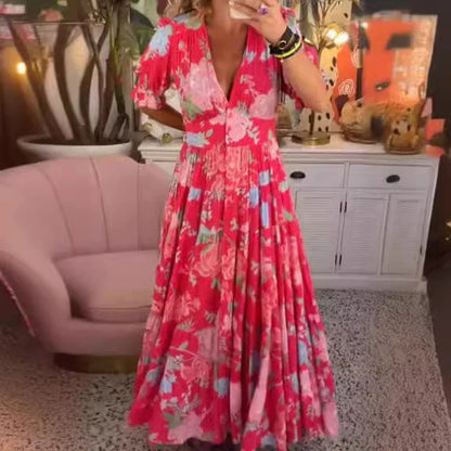 Delvina - Comfortabele lange jurk met V-hals en zakje