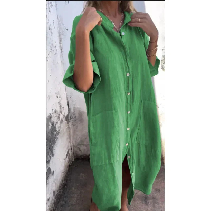Diothel - Casual Overhemd-achtige Maxi-Jurk