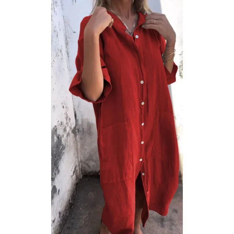 Diothel - Casual Overhemd-achtige Maxi-Jurk