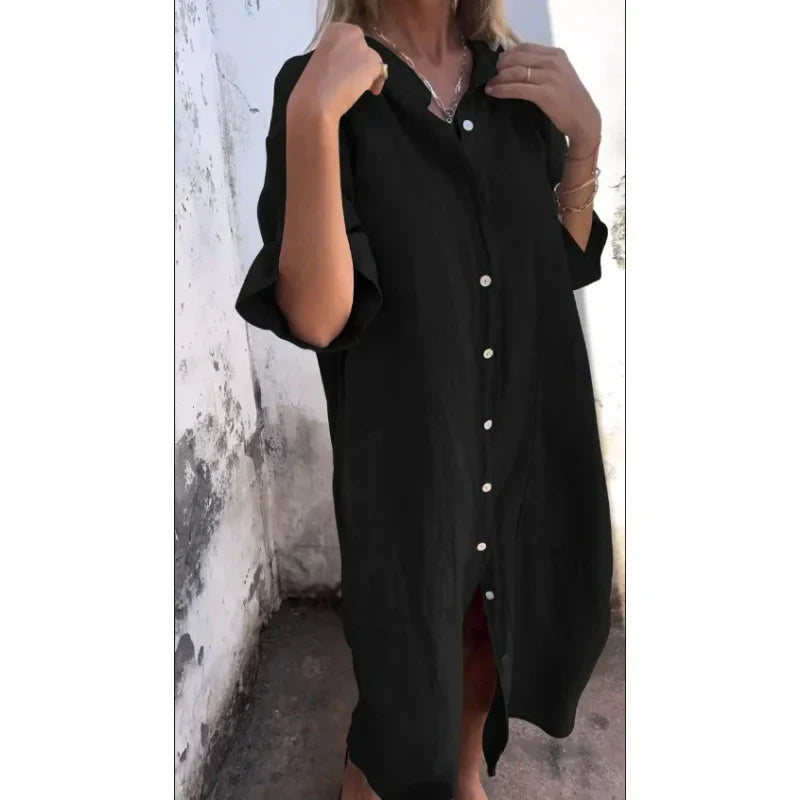 Diothel - Casual Overhemd-achtige Maxi-Jurk