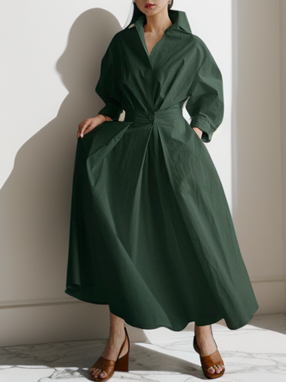 Donita - Dames maxi-jurk met zak en knoopsluiting, lange mouw