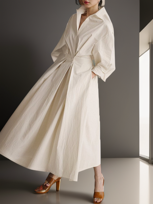 Donita - Dames maxi-jurk met zak en knoopsluiting, lange mouw