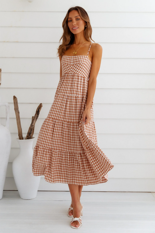 Drea - Lange jurk met gingham-ruit