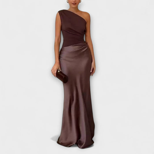 Plissé maxi jurk met elegant patroon op de schouders