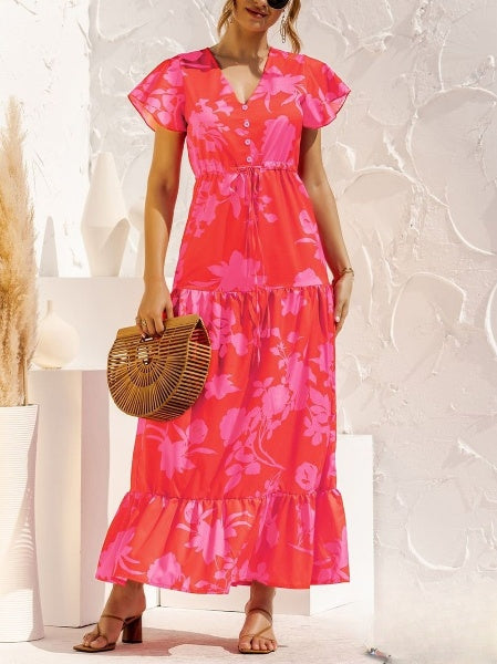 Emaline - Lange jurk met bloemenprint en V-hals