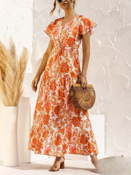 Emaline - Lange jurk met bloemenprint en V-hals