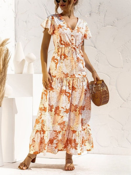 Emaline - Lange jurk met bloemenprint en V-hals