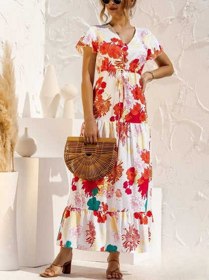 Emaline - Lange jurk met bloemenprint en V-hals