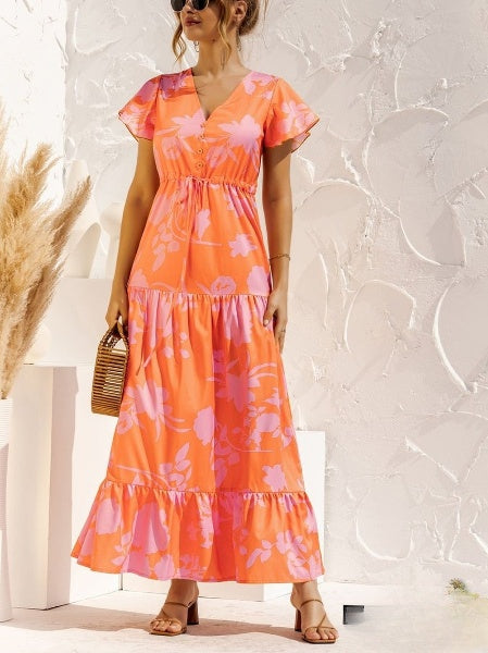 Emaline - Lange jurk met bloemenprint en V-hals