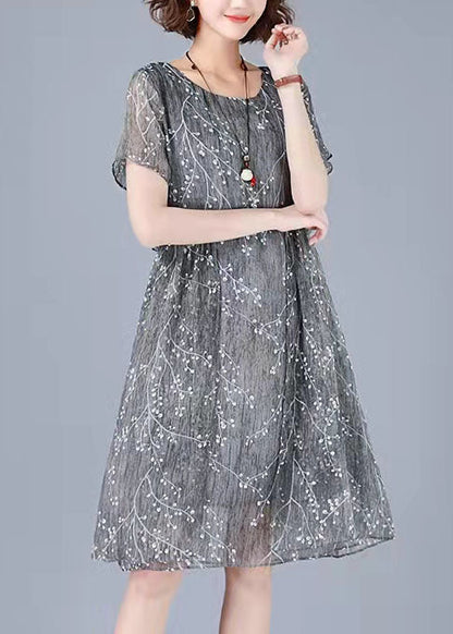 Ephentia - Patchwork jurk met borduursel en halve mouwen, tweedelig