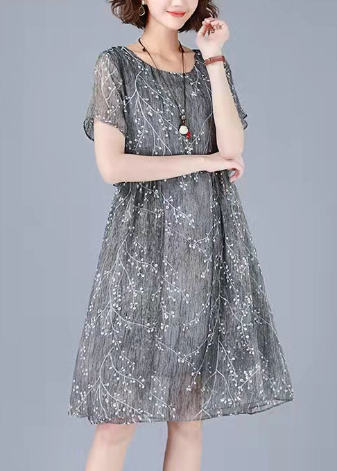 Ephentia - Patchwork jurk met borduursel en halve mouwen, tweedelig