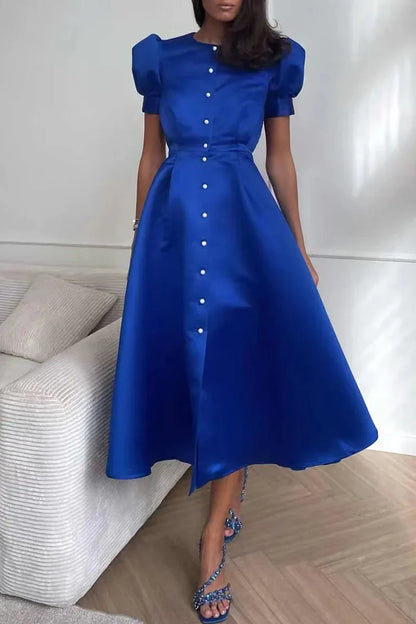 Eudora - Elegante O-hals a Line jurk met korte mouwen en gespsluiting