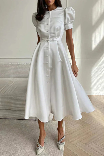 Eudora - Elegante O-hals a Line jurk met korte mouwen en gespsluiting