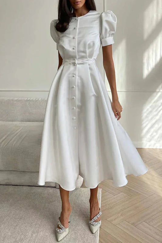 Eudora - Elegante O-hals a Line jurk met korte mouwen en gespsluiting