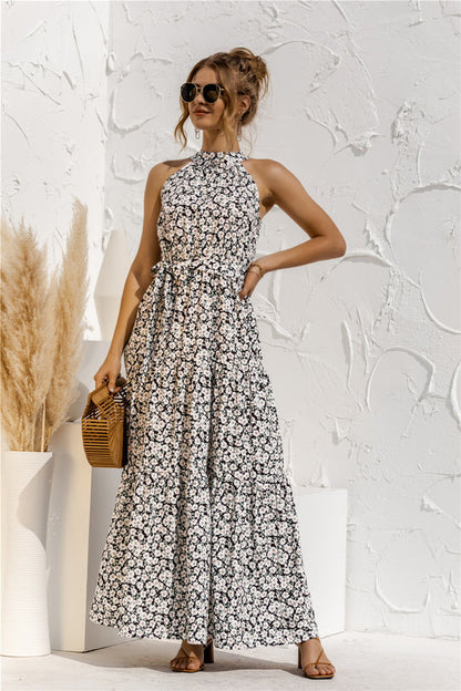Evonne - Maxi-jurk met bindceintuur en kleurrijke stippenprint