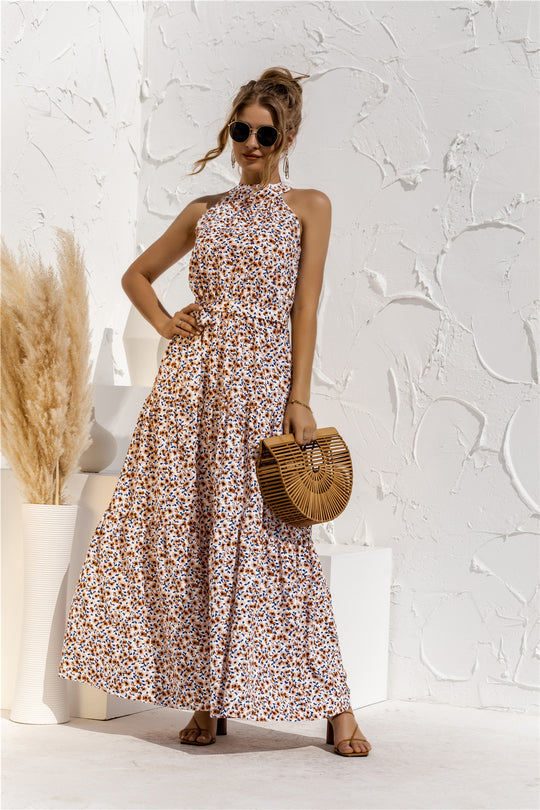 Evonne - Maxi-jurk met bindceintuur en kleurrijke stippenprint