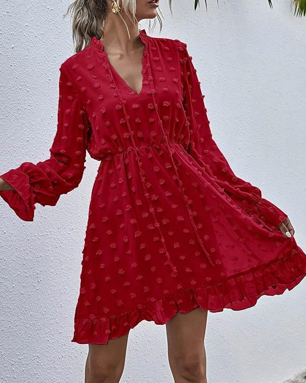 Faisha - Modieuze chiffon kanten jurk met ruches in de taille