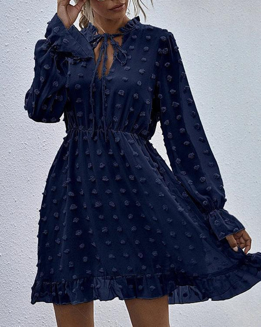 Faisha - Modieuze chiffon kanten jurk met ruches in de taille