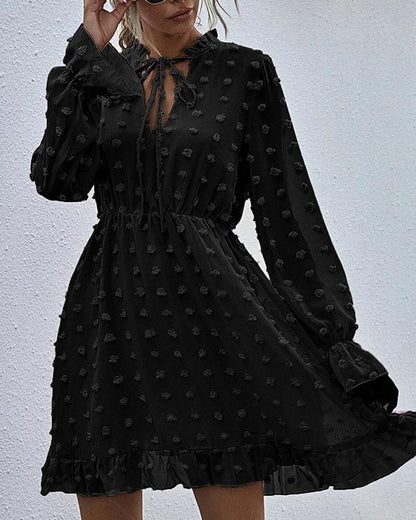 Faisha - Modieuze chiffon kanten jurk met ruches in de taille
