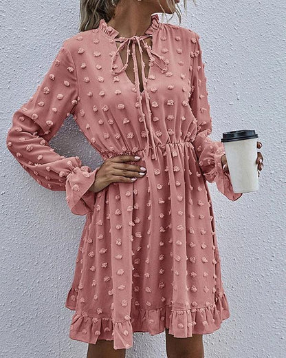 Faisha - Modieuze chiffon kanten jurk met ruches in de taille