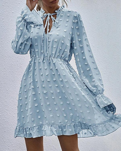 Faisha - Modieuze chiffon kanten jurk met ruches in de taille