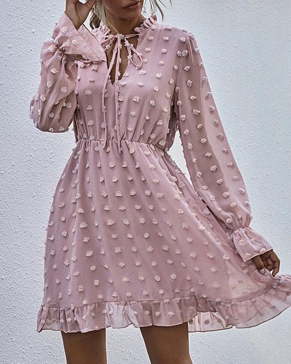 Faisha - Modieuze chiffon kanten jurk met ruches in de taille