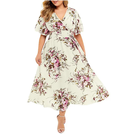 Lange jurk voor vrouwen in gebloemd chiffon