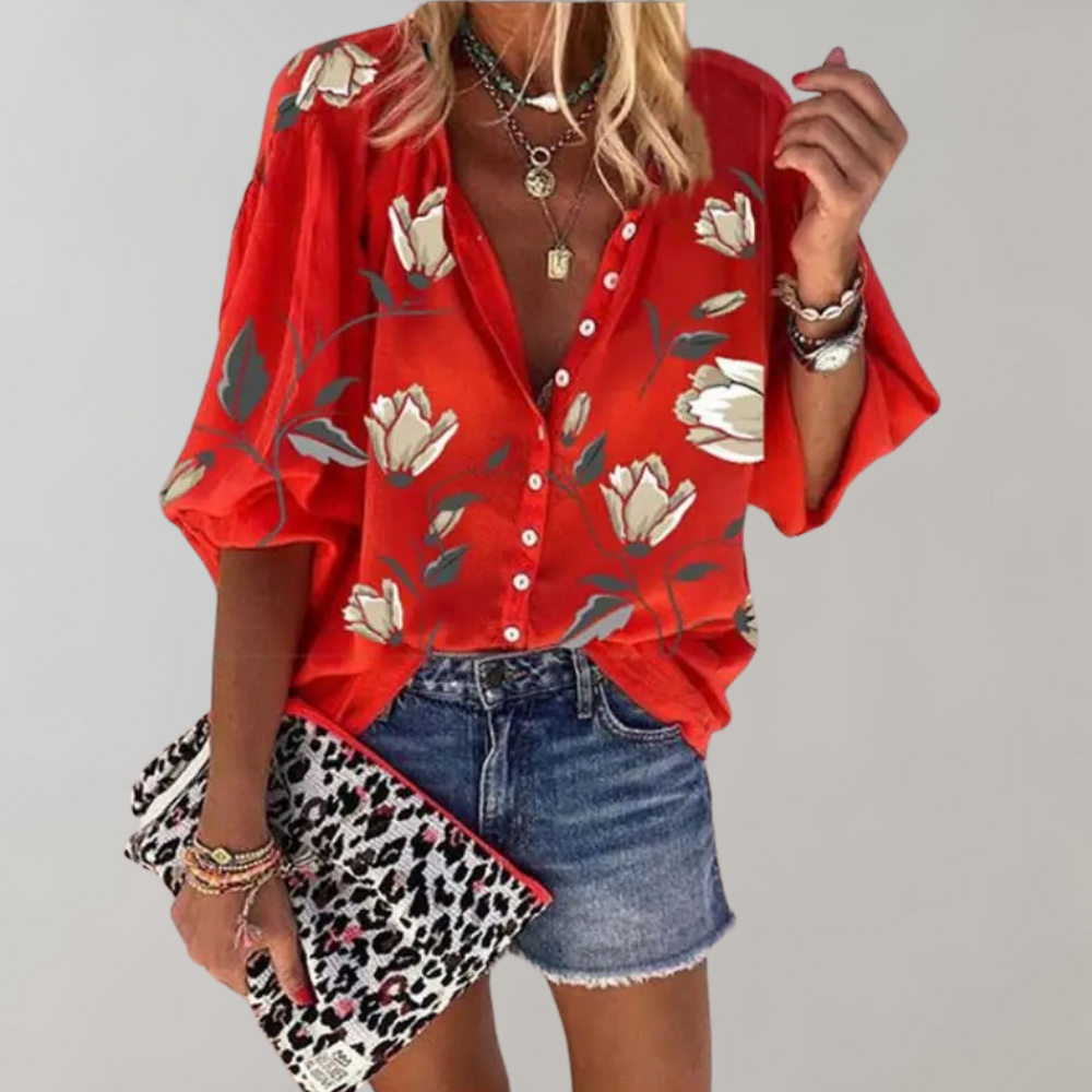 Mavis - Bloemenprint Blouse voor Dames - Modieus & Makkelijk te Dragen