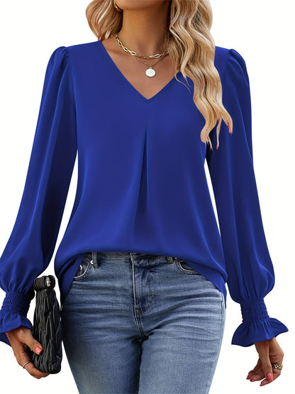 Fuchsia V-Hals Chiffon Blouse - Lange Mouwen & Lichtgewicht Ontwerp