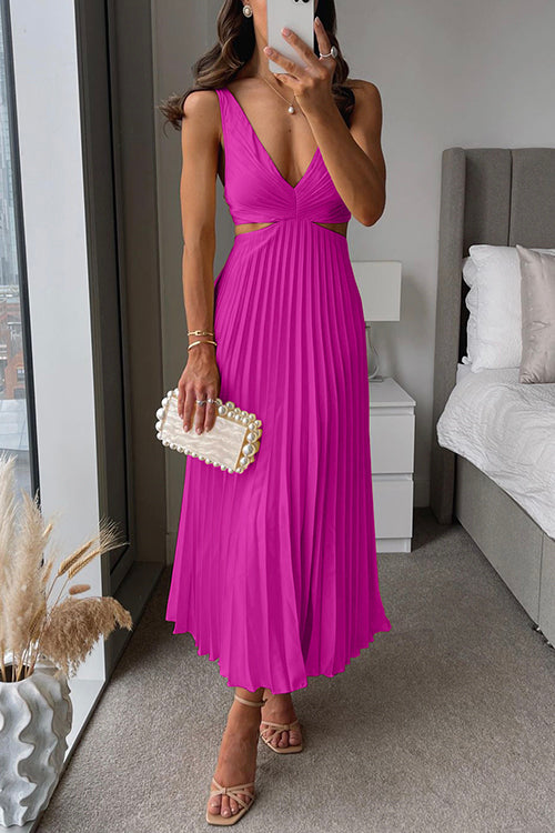 Plissé maxi jurk met detail in de taille