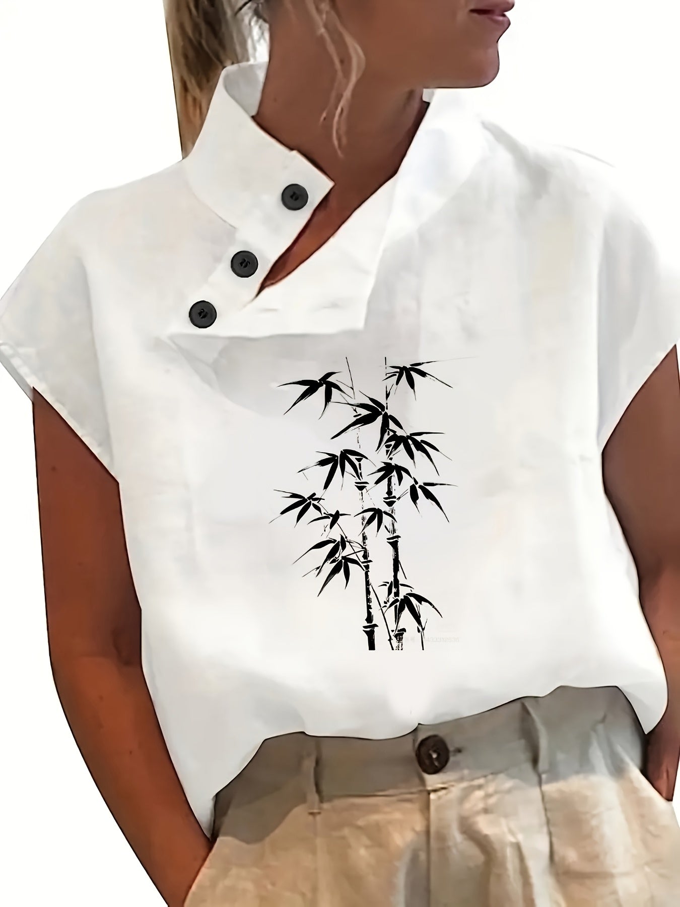 Geprinte Korte Mouw Shirt - Batwing Mouw & Lichtgewicht Stof